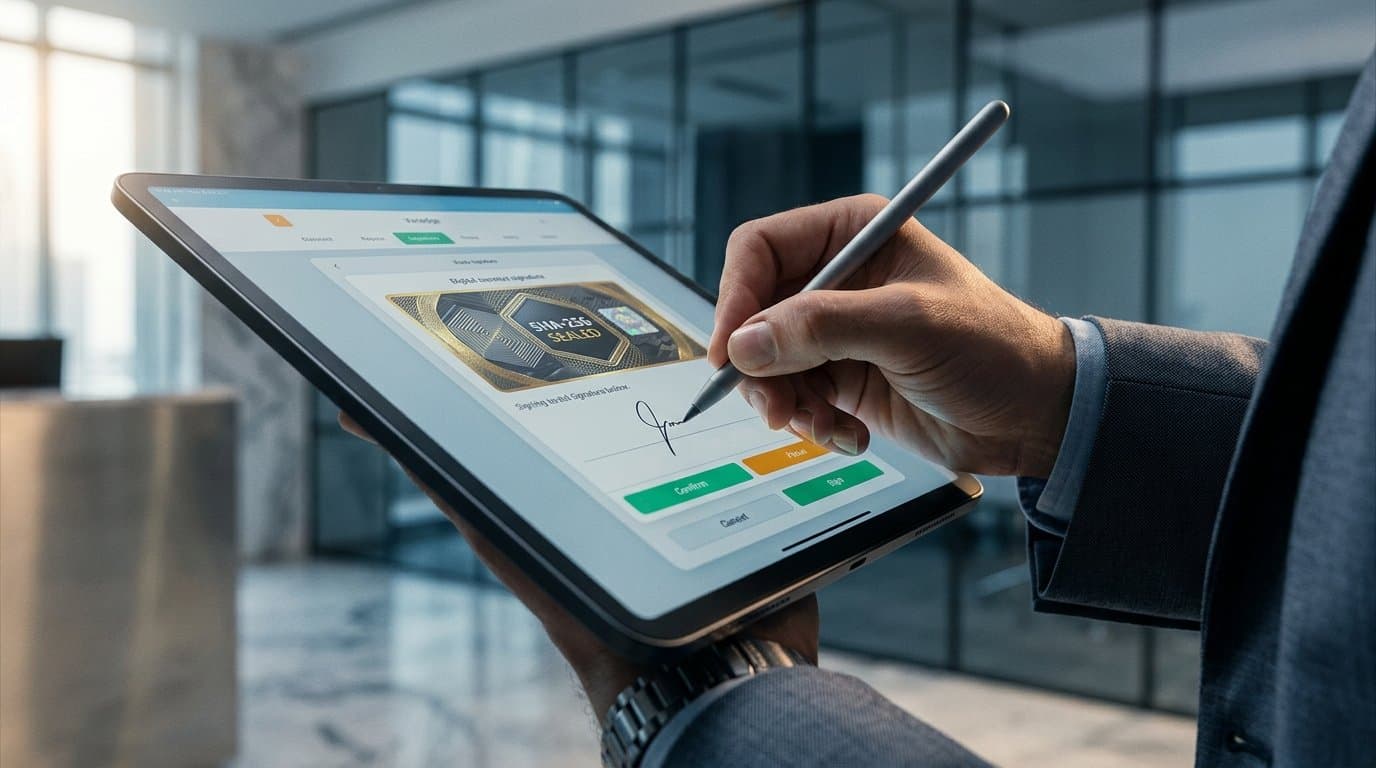 Professional signing SHA-256 sealed document on VanEdge e-sign platform